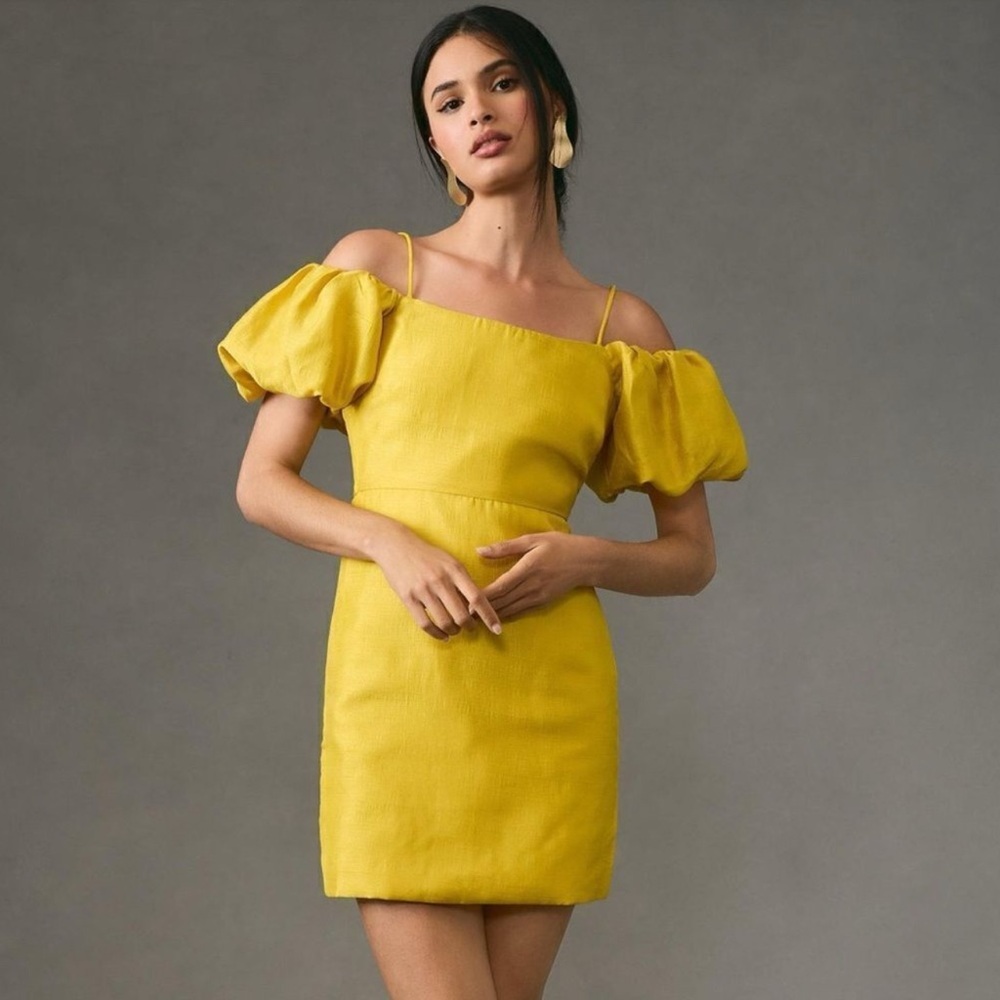Let Me Be Yellow Gold Puff Sleeve Dress